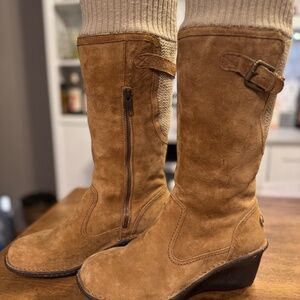 UGG Skyfall Knit Wedge Sweater Boots Chestnut Leather 1007372